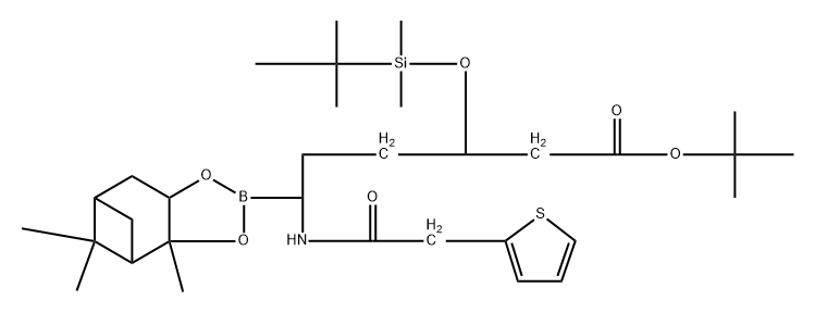 (1R,4S)-6-tert-butoxy-4-(tert-butyldimethylsilyloxy)-6-oxo-1-(2-(thiophen-2-yl)acetamido)hexylboronic acid, (+)-pinanediol ester 结构式