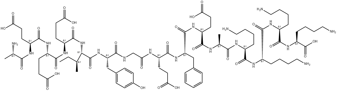 L-Lysine, L-alanyl-L-α-glutamyl-L-α-glutamyl-L-α-glutamyl-L-isoleucyl-L-tyrosylglycyl-L-α-glutamyl-L-phenylalanyl-L-α-glutamyl-L-alanyl-L-lysyl-L-lysyl-L-lysyl-,168202-45-7,结构式
