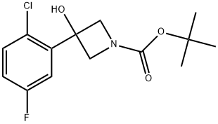 1,1-Dimethylethyl 3-(2-chloro-5-fluorophenyl)-3-hydroxy-1-azetidinecarboxylate 结构式
