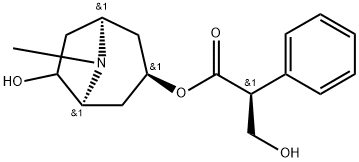 Benzeneacetic acid, α-(hydroxymethyl)-, (1R,3S,5R)-6-hydroxy-8-methyl-8-azabicyclo[3.2.1]oct-3-yl ester, (αR)-rel- Struktur