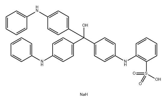 Benzenesulfonic acid, 2-[[4-[hydroxybis[4-(phenylamino)phenyl]methyl]phenyl]amino]-, sodium salt (1:1) Struktur