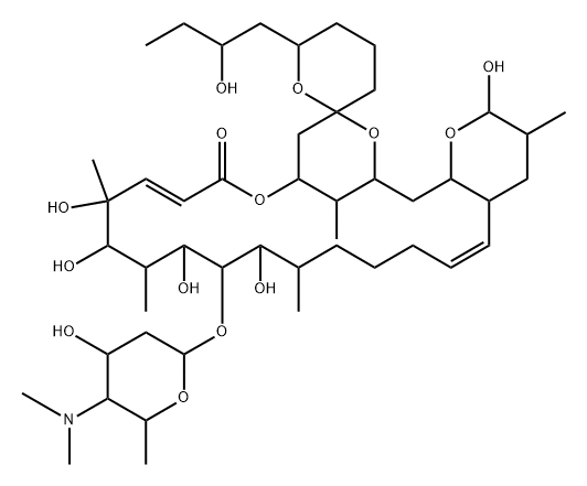 Cytovaricin, 12-O-de(2,6-dideoxy-3-O-methyl-β-D-ribo-hexopyranosyl)-5'-demethyl-10,26a-dideoxy-2-hydroxy-12-O-[2,4,6-trideoxy-4-(dimethylamino)-α-L-lyxo-hexopyranosyl]- (9CI) Structure