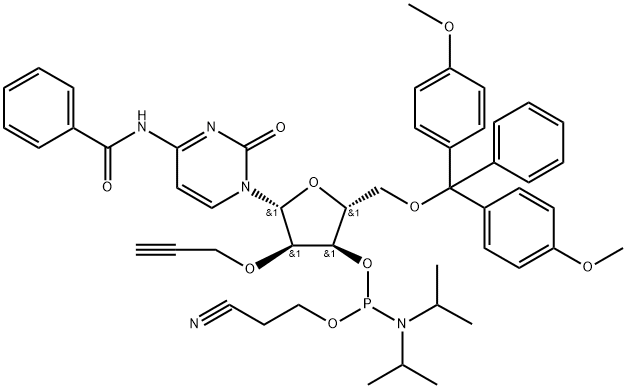Cytidine, N-benzoyl-5'-O-[bis(4-methoxyphenyl)phenylmethyl]-2'-O-2-propynyl-, 3'-[2-cyanoethyl bis(1-methylethyl)phosphoramidite] (9CI) Structure