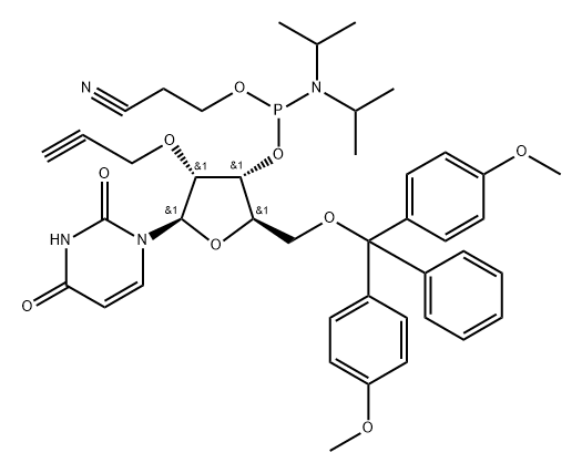 5'-O-DMT-2'-O-propynyluridine 3'-CE phosphoramidite Struktur