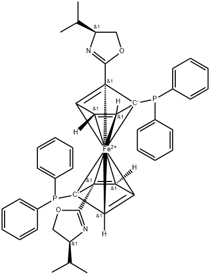 (2R,2'R)-1,1'-Bis[(4S)-4,5-dihydro-4-isopropyl-2-oxazolyl]-2,2'-bis(diphenylphosphino)ferrocene,172219-11-3,结构式