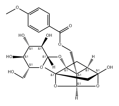 172705-24-7 β-D-Glucopyranoside, (1aR,2S,3aR,5R,5aR,5bS)-tetrahydro-5-hydroxy-5b-[[(4-methoxybenzoyl)oxy]methyl]-2-methyl-2,5-methano-1H-3,4-dioxacyclobuta[cd]pentalen-1a(2H)-yl