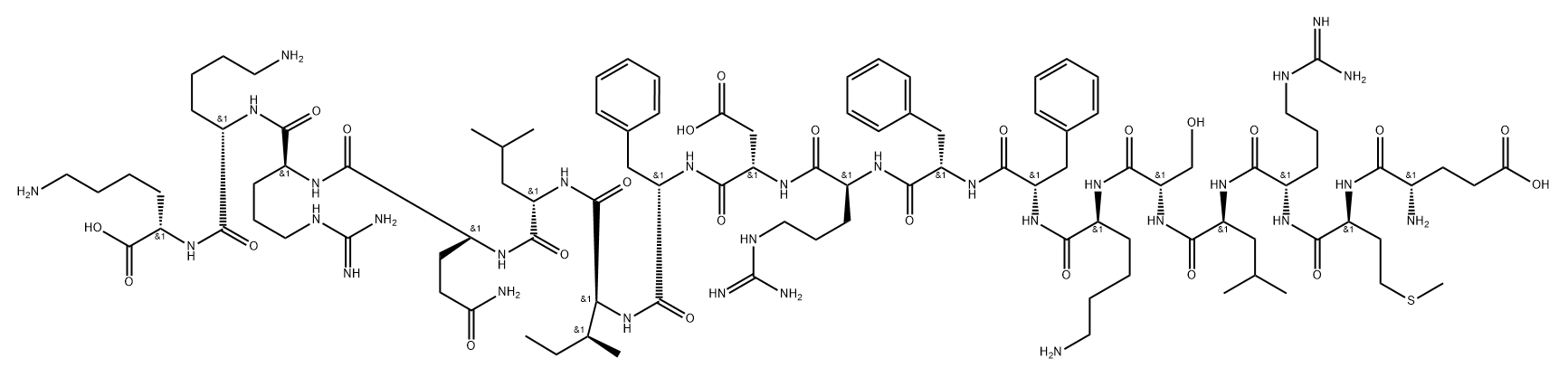 L-Lysine, L-α-glutamyl-L-methionyl-L-arginyl-L-leucyl-L-seryl-L-lysyl-L-phenylalanyl-L-phenylalanyl-L-arginyl-L-α-aspartyl-L-phenylalanyl-L-isoleucyl-L-leucyl-L-glutaminyl-L-arginyl-L-lysyl- Struktur