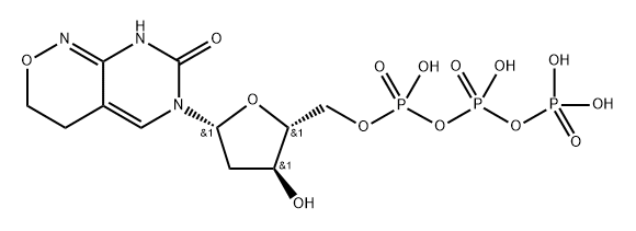1H-Pyrimido[4,5-c][1,2]oxazin-7(3H)-one, 6-[2-deoxy-5-O-[hydroxy[[hydroxy(phosphonooxy)phosphinyl]oxy]phosphinyl]-β-D-erythro-pentofuranosyl]-4,6-dihydro-,173964-83-5,结构式