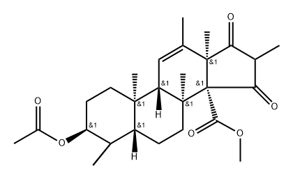 Androst-11-ene-14-carboxylic acid, 3-(acetyloxy)-4,4,8,12,16-pentamethyl-15,17-dioxo-, methyl ester, (3β,5β,8α,9β,10α,13α)- Struktur