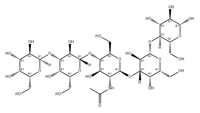 O-alpha-D-Galactopyranosyl-(1-3)-O-beta-D-galactopyranosyl-(1-4)-O-2-(acetylamino)-2-deoxy-beta-D-glucopyranosyl-(1-3)-O-beta-D-galactopyranosyl-(1-4)-beta-D-glucopyranose Struktur