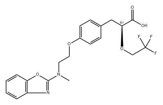 Benzenepropanoic acid, 4-[2-(2-benzoxazolylmethylamino)ethoxy]-α-(2,2,2-trifluoroethoxy)-, (αS)- Structure