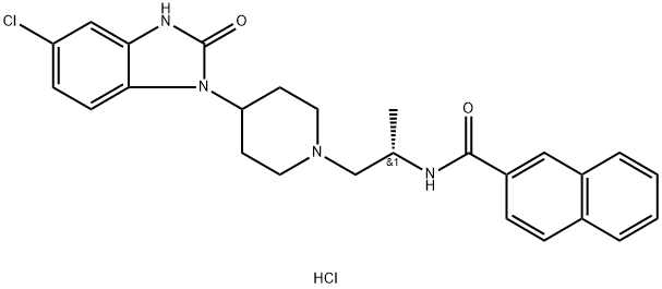 2-Naphthalenecarboxamide, N-[(1S)-2-[4-(5-chloro-2,3-dihydro-2-oxo-1H-benzimidazol-1-yl)-1-piperidinyl]-1-methylethyl]-, hydrochloride (1:1) Structure