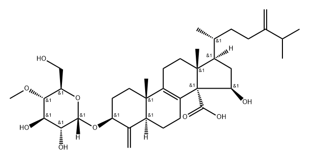 Ergosta-8,24(28)-diene-14-carboxylic acid, 15-hydroxy-4-methylene-3-[(4-O-methyl-α-D-glucopyranosyl)oxy]-, (3β,5α,15β)- Structure