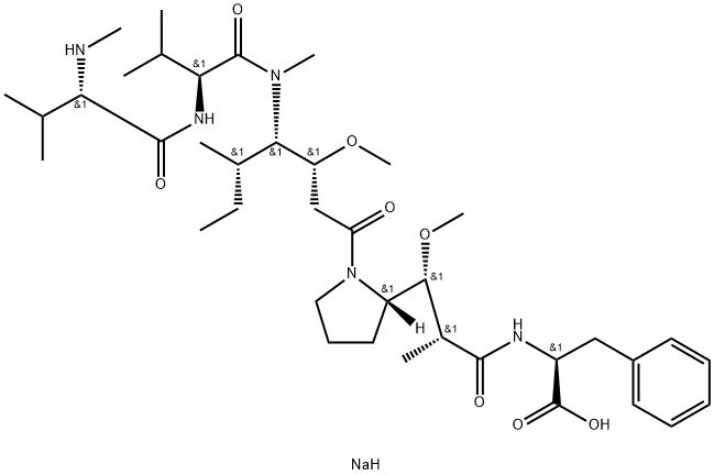 L-Phenylalanine, N-methyl-L-valyl-L-valyl-(3R,4S,5S)-3-methoxy-5-methyl-4-(methylamino)heptanoyl-(αR,βR,2S)-β-methoxy-α-methyl-2-pyrrolidinepropanoyl-, sodium salt (1:1) Struktur