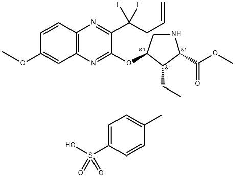 L-Proline, 4-[[3-(1,1-difluoro-3-buten-1-yl)-7-methoxy-2-quinoxalinyl]oxy]-3-ethyl-,methyl ester, (3S,4R)-, 4-methylbenzenesulfonate (1:1) Structure