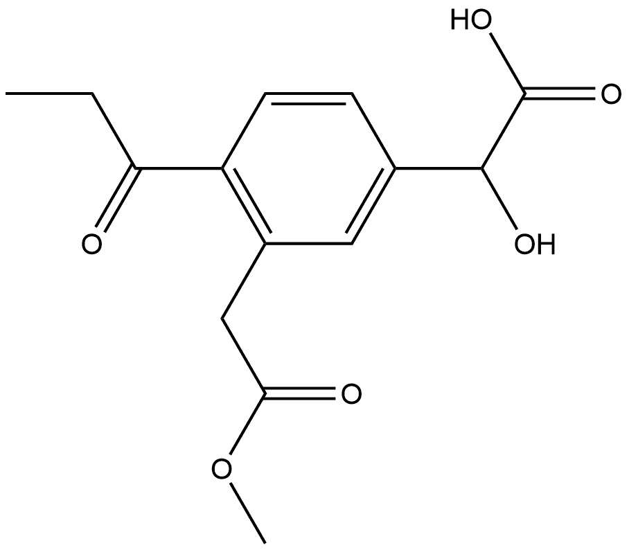 Methyl 5-(carboxy(hydroxy)methyl)-2-propionylphenylacetate 结构式