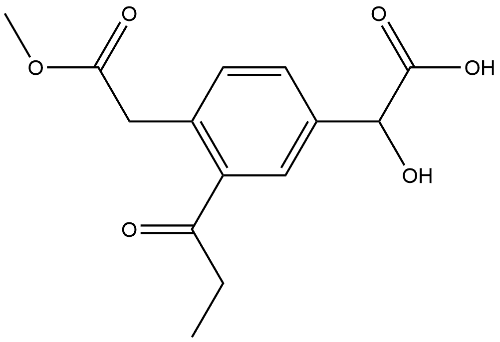 Methyl 4-(carboxy(hydroxy)methyl)-2-propionylphenylacetate 结构式