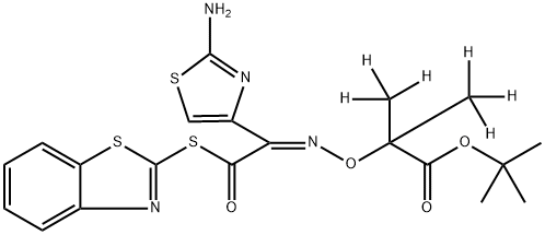 2-Mercaptobenzothiazolyl-(Z)-(2-aminothiazol-4-yl)-2-(tert-butoxycarbonyl)isopropoxyiminoacetate-D6, 1809889-87-9, 结构式