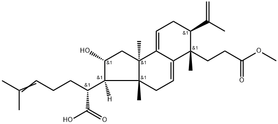 1H-Benz[e]indene-6-propanoic acid, 3-[(1R)-1-carboxy-5-methyl-4-hexen-1-yl]-2,3,3a,4,6,7,8,9b-octahydro-2-hydroxy-3a,6,9b-trimethyl-7-(1-methylethenyl)-, 6-methyl ester, (2R,3R,3aR,6S,7S,9bR)- Struktur