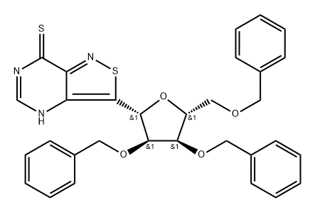 Isothiazolo[4,?3-?d]?pyrimidine-?7(6H)?-?thione, 3-?[2,?3,?5-?tris-?O-?(phenylmethyl)?-?β-?D-?ribofuranosyl]?- Struktur