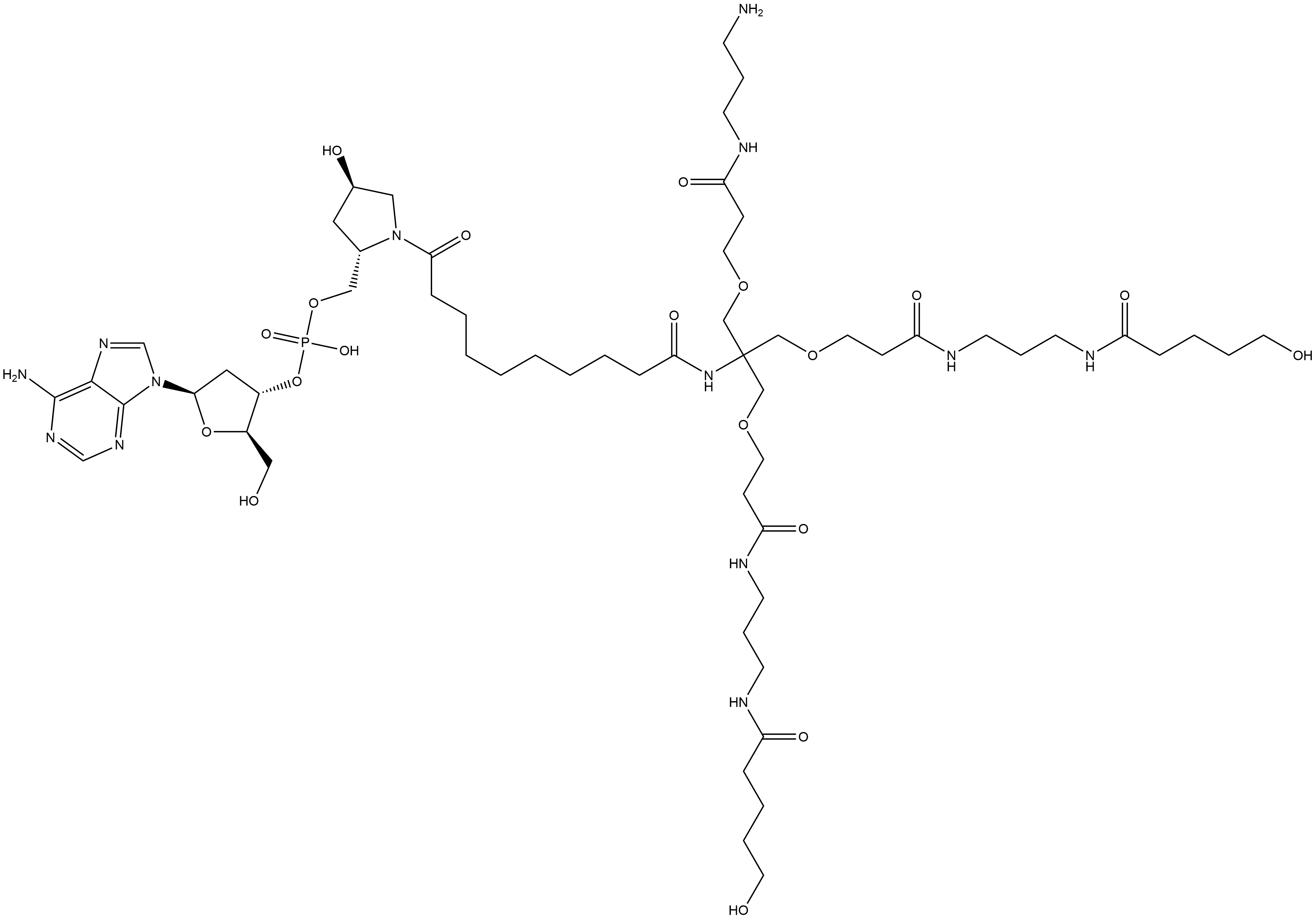 (2S,4R)-1-[12-[[3-[(3-Aminopropyl)amino]-3-oxopropoxy]methyl]-27-hydroxy-12-[[3-[[3-[(hydroxy-1-oxopentyl)amino]propyl]amino]-3-oxopropoxy]methyl]-1,10,17,23-tetraoxo-14-oxa-11,18,22-triazaheptacos-1-yl]-4-hydroxy-2-pyrrolidinyl]methyl hydrogen 2'-deoxy-3'-adenylate Structure