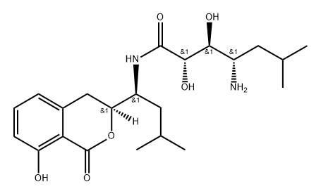 L-ribo-Heptonamide, 4-amino-4,5,6,7-tetradeoxy-N-[(1S)-1-[(3S)-3,4-dihydro-8-hydroxy-1-oxo-1H-2-benzopyran-3-yl]-3-methylbutyl]-6-methyl- Structure