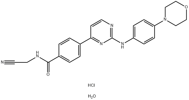 Benzamide, N-(cyanomethyl)-4-[2-[[4-(4-morpholinyl)phenyl]amino]-4-pyrimidinyl]-, hydrochloride, hydrate (1:2:1) Structure