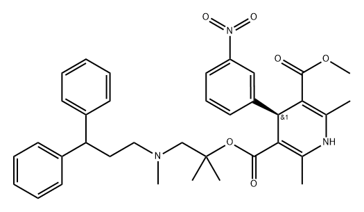 3,5-Pyridinedicarboxylic acid, 1,4-dihydro-2,6-dimethyl-4-(3-nitrophenyl)-, 3-[2-[(3,3-diphenylpropyl)methylamino]-1,1-dimethylethyl] 5-methyl ester, (4S)-|化合物 T25669
