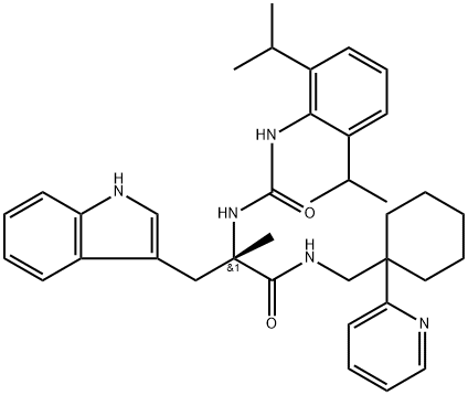 (2S)-2-[[2,6-DI(PROPAN-2-YL)PHENYL]CARBAMOYLAMINO]-3-(1H-INDOL-3-YL)-2-METHYL-N-[(1-PYRIDIN-2-YLCYCLOHEXYL)METHYL]PROPANAMIDE,185215-75-2,结构式