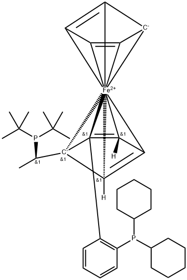 (R)-1-[(R)-1-(二叔丁基膦基)乙基]-2-[2-(二己基己基膦基)苯基]二茂铁 结构式