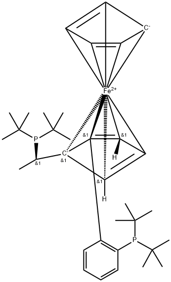 (R)-1-[(R)-1-(二叔丁基膦基)乙基]-2-[2-(二叔丁基膦基)苯基]二茂铁 结构式