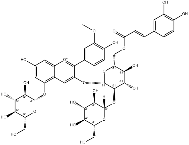 芍药色素-3-O-[6-O-(E)-咖啡酰槐糖苷]-5-O-Β-D-葡萄糖苷 结构式