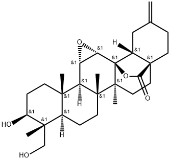 11α,12α-エポキシ-3β,23-ジヒドロキシ-30-ノルオレアナ-20(29)-エン-28,13β-オリド 化学構造式