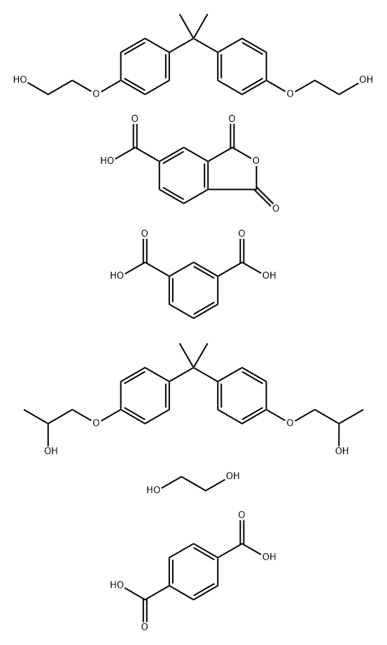 1,3-Benzenedicarboxylic acid polymer with 1,4-benzenedicarboxylic acid, 1,3-dihydro-1,3-dioxo-5-isobenzofurancarboxylic acid, 1,2-ethanediol, 2,2'-[(1-methylethylidene)bis(4,1-phenyleneoxy)]bis[ethanol] and 1,1'-[(1-methylethylidene)bis(4,1-phenyleneoxy)]bis[2-propanol] Struktur