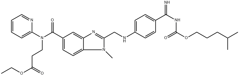 β-Alanine, N-[[2-[[[4-[(E)-amino[[[(4-methylpentyl)oxy]carbonyl]imino]methyl]phenyl]amino]methyl]-1-methyl-1H-benzimidazol-5-yl]carbonyl]-N-2-pyridinyl-, ethyl ester Struktur