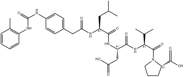 N-[4-[3-(2-メチルフェニル)ウレイド]フェニルアセチル]-L-Leu-L-Asp-Val-L-Pro-OH 化学構造式