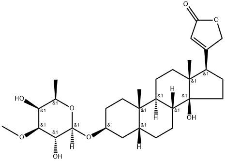3β-[(6-デオキシ-3-O-メチル-β-D-ガラクトピラノシル)オキシ]-14-ヒドロキシ-5β,14β-カルダ-20(22)-エノリド 化学構造式