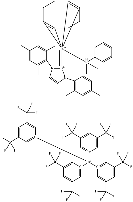 Dimethylphenylphosphine(1,5-cyclooctadiene)[1,3-bis(2,4,6-trimethylphenyl)imidazol-2-ylidene] iridium(I) tetrakis(3,5-bis(trifluoromethyl)phenylborate, min. 98% Structure