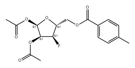 1,2-Di-O-acetyl-3-deoxy-3-fluoro-5-O-toluoyl-a-D-ribofuranose 结构式