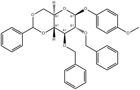 4-甲氧基苯基2,3-二-O-苄基-4,6-亚苄基-Β-D-吡喃葡萄糖苷,1884592-53-3,结构式
