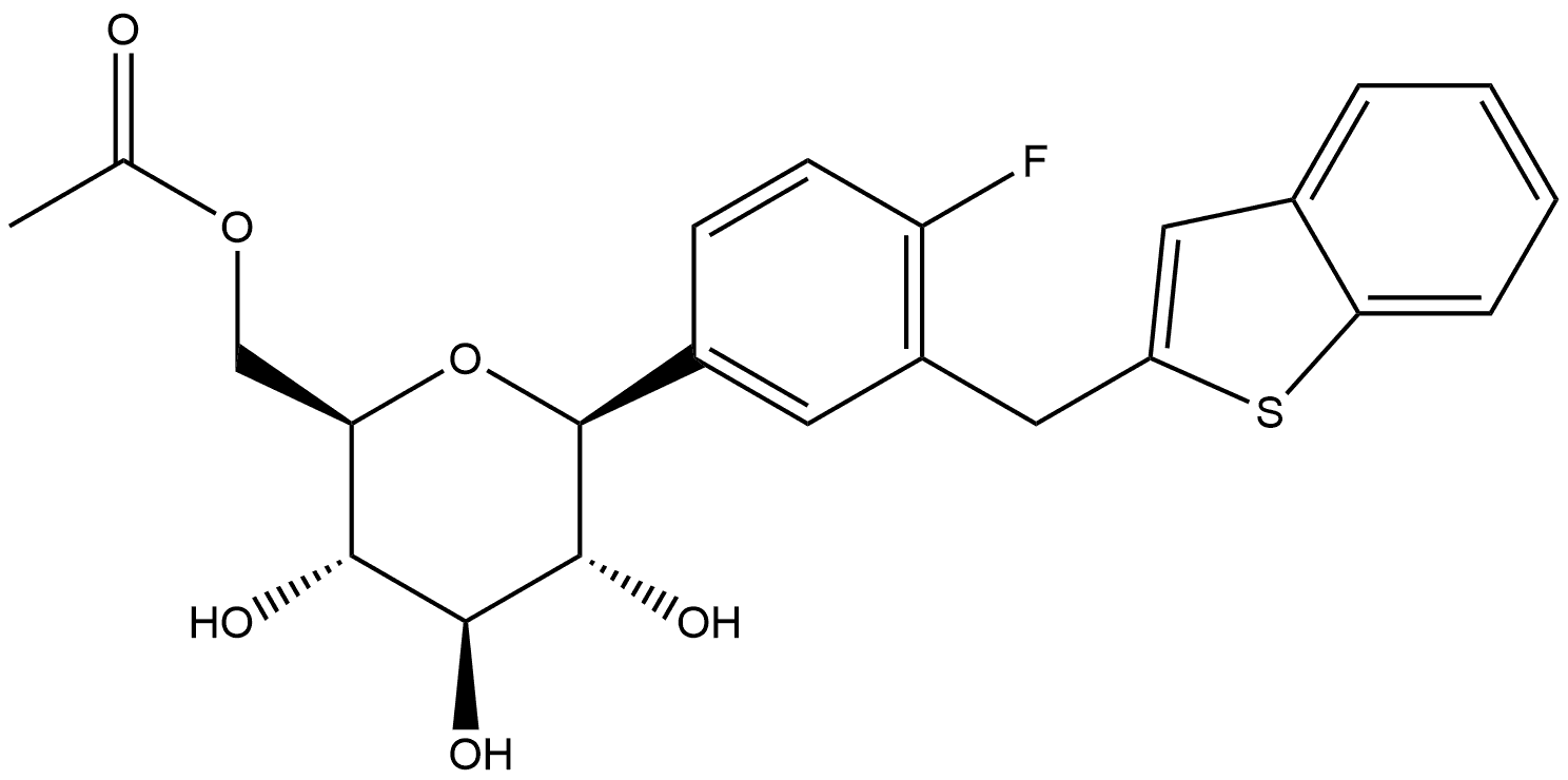 D-Glucitol, 1,5-anhydro-1-C-[3-(benzo[b]thien-2-ylmethyl)-4-fluorophenyl]-, 6-acetate, (1S)- Structure