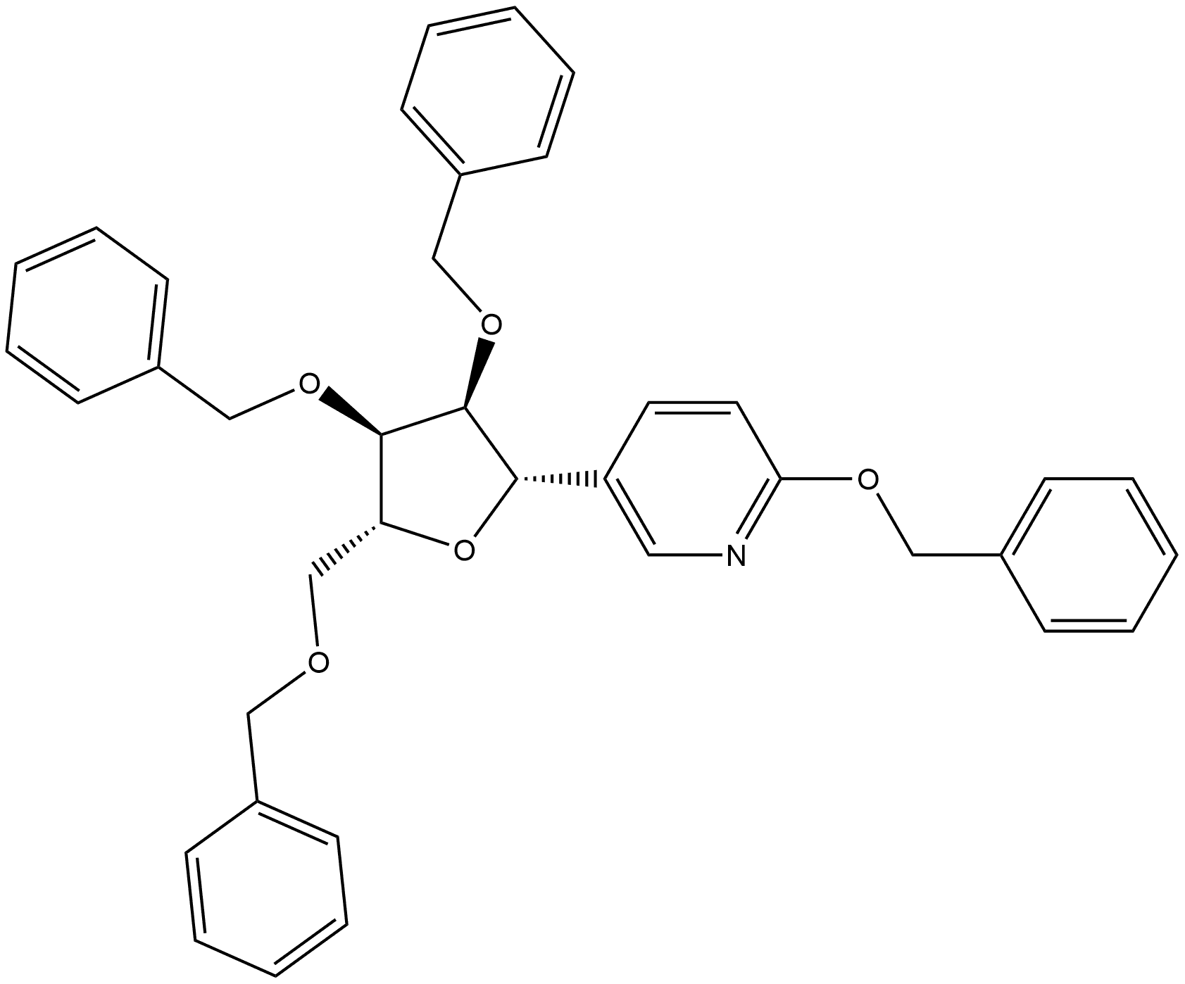 2-(benzyloxy)-5-((2S,3S,4R,5R)-3,4-bis(benzyloxy)-5-((benzyloxy)methyl)tetrahydrofuran-2-yl)pyridine Struktur