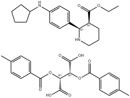 Butanedioic acid, 2,3-bis[(4-methylbenzoyl)oxy]-, (2R,3R)-, compd. with ethyl (2R,3S)-2-[4-(cyclopentylamino)phenyl]-3-piperidinecarboxylate (2:1) Structure