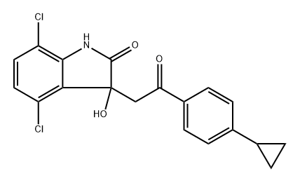 2H-Indol-2-one, 4,7-dichloro-3-[2-(4-cyclopropylphenyl)-2-oxoethyl]-1,3-dihydro-3-hydroxy-, (+)- Structure