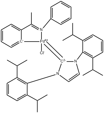 CHLORO{2-[(1-(N-PHENYL)IMINOETHYL]PHENYL}{[1,3-BIS(2,6-DI-I-PROPYLPHENYL]IMIDZOLE-2-YLIDENE}PALLADIUM(II),1905460-13-0,结构式