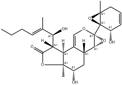 5H-Furo[2,3-h]oxireno[c]-2-benzopyran-5-one, 1a,3b,4,6a,7,8,8a,8b-octahydro-7-hydroxy-4-[(1S,2E)-1-hydroxy-2-methyl-2-hexen-1-yl]-1a-[(1R,2S,6S)-2-hydroxy-6-methyl-7-oxabicyclo[4.1.0]hept-3-en-1-yl]-6a-methyl-, (1aR,3bS,4S,6aS,7S,8aR,8bR)- Struktur