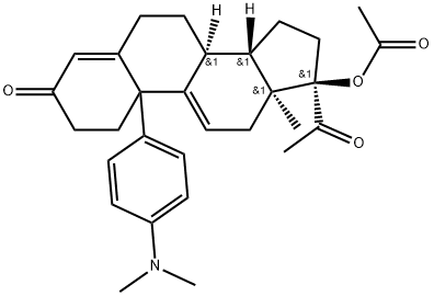 19-Norpregna-4,9(11)-diene-3,20-dione, 17-(acetyloxy)-10-[4-(dimethylamino)phenyl]-, (10ξ)- Structure