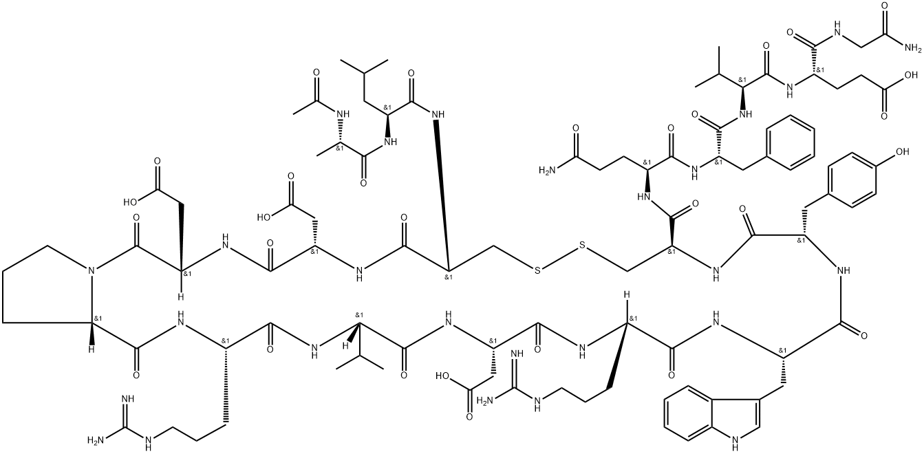Ac-Ala-Leu-Cys-Asp-Asp-Pro-Arg-Val-Asp-Arg-Trp-Tyr-Cys-Gln-Phe-Val-Glu-Gly-NH2 (Disulfide bond), 1926163-13-4, 结构式