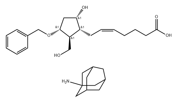 5-Heptenoic acid, 7-[(1R,2S,3R,5S)-5-hydroxy-2-(hydroxymethyl)-3-(phenylmethoxy)cyclopentyl]-, compd. with tricyclo[3.3.1.13,7]decan-1-amine (1:1), (5Z)- Struktur