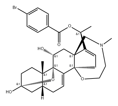 (20S)-22-Methyl-3α,9α-epoxy-14β,18-(epoxyethanimino)-5β-pregna-7,16-diene-3β,11α,20-triol 20-(p-bromobenzoate) Structure